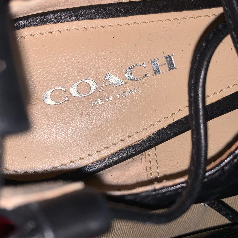 Coach Justine Black Leather Lace Up Ballerina Pointed Flats - Picture 4 of 13